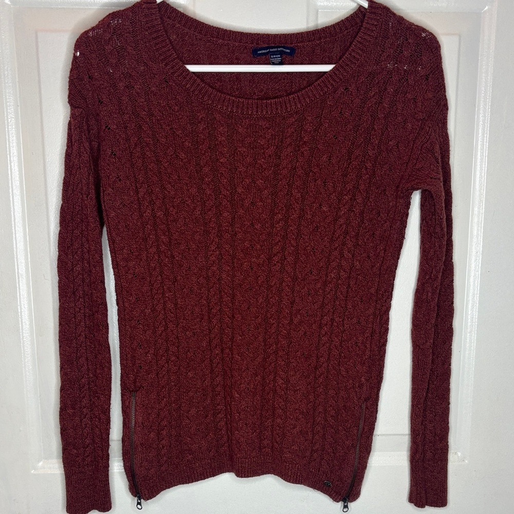 American Eagle Outfitters Burgundy Cable Knit Sweater Y2K